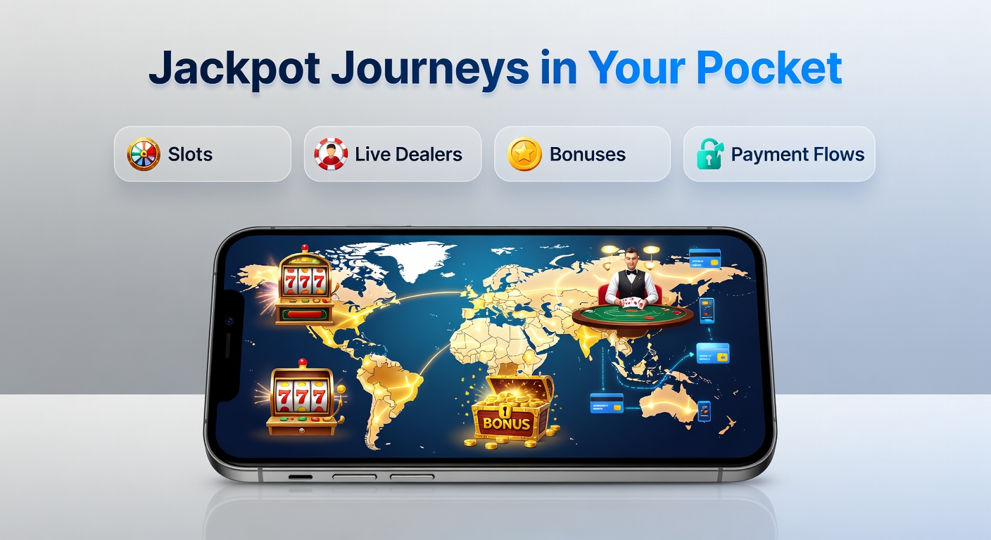 Mobiler Slot-Spieler mit Jackpot-Symbolen auf dem Smartphone-Bildschirm, umgeben von virtuellen Casino-Lichtern